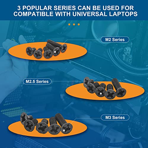 NINDEJIN Laptop Computer Screw Kit, M2 M2.5 M3 Countersunk Flat Head Phillips Mini Screws Set, Replacement Part Electronic Repair Accessories | Computer Replacement Screws, Repair Screws, Computer Notebook Screw, Carbon Steel, for Many Types of Computers,