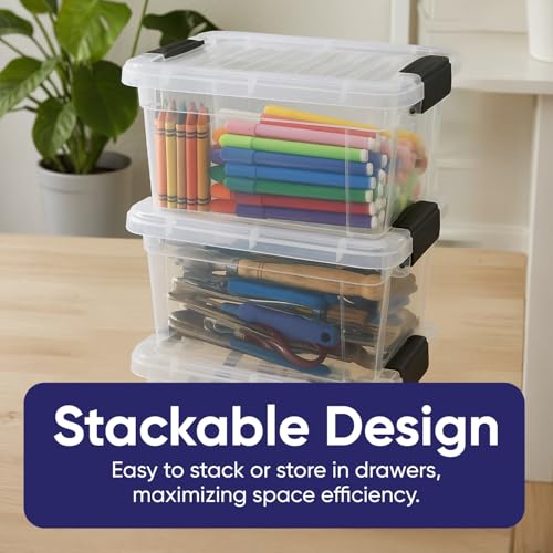 Superio Mini Storage Container Plastic Crayon Box Art Supplies and Sewing Case Stackable Clear Small Organizer for Beads, Stationery, Chalk, and Food, 1.4 Quart, 2 Pack - size: 1.4 Quarts, style: 2 Pack