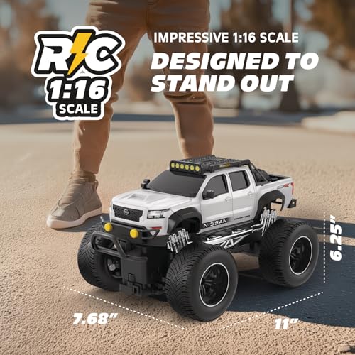 Nissan Frontier RC Truck – 1:16 Scale 4WD Remote Control Car, Officially Licensed Nissan Frontier, 2.4GHz Full-Function Control, USB Rechargeable, Ready to Run, White