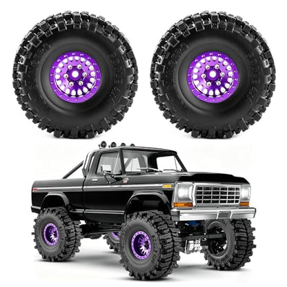 1.0" Beadlock Wheels and Tires for 1/24 SCX24 1/18 TRX4M RC Crawlers – Upgrade Parts (Purple, 4pcs) - color: Purple
