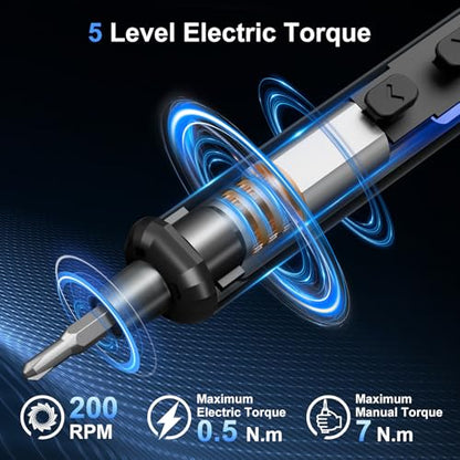 STREBITO Electric Screwdriver, 67 in 1 Mini Electric Screwdriver | 50 S2 Magnetic Bits, 5 Torque Settings, 4 LED Lights, Precision Screwdriver Set for Laptop, Computer & Electronics Repair - color: Standard Black