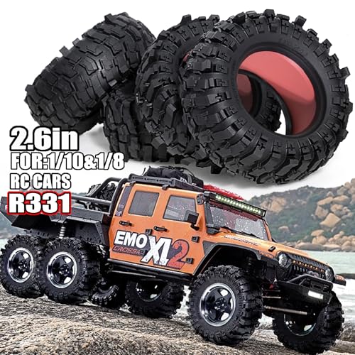 2.6'' Crawler Tires Rubber Mud Tyres OD 5.3'' (4PCS) for Axial SCX10 TRX4/6 GEN7/8 FCX10 RBX10 MJX H8H MK07 KM4 4082/83 1/7 1/8 1/10 Crawler Car (C) - color: C