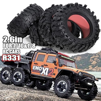 2.6'' Crawler Tires Rubber Mud Tyres OD 5.3'' (4PCS) for Axial SCX10 TRX4/6 GEN7/8 FCX10 RBX10 MJX H8H MK07 KM4 4082/83 1/7 1/8 1/10 Crawler Car (C) - color: C