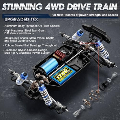 HAIBOXING 16890A Brushless RC Car, 1/16 Scale 4X4 Fast Remote Control Truck | Fast Truck 48 KM/H Top Speed, Hobby RC Cars for Adults and Boys, All Terrain Off-Road Truck，Spare Paddle Tires for Sand& Snow - color: 16890a Yellow