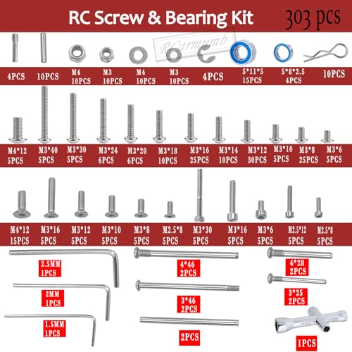 Screw Kit Hardware Fasteners for 1/10 Slash,Stampede,Rustler,Hoss 2WD,Metal Steel Bearing Screw Kit Boxed Hops Up