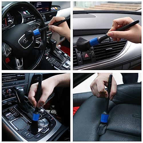 HMPLL 10pcs Detailing Brush Set, Blue | Multi-Purpose Car Detailing Brushes for Cleaning Car Interior, Exterior, Engine, Leather - color: blue