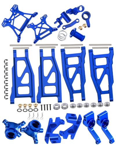 Upgrades Part for 1/10 Rustler 4x4 VXL/Rustler 4x4,Alloy Suspension Arm,Caster Block,Steering Blocks,Rear Stub Axle Carriers,Steering Bellcranks,Shock Tower,Blue (More Durable Arm)