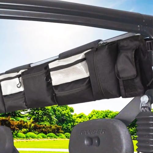 Heavy Duty Roll Bar Storage Bag for Can-Am Maverick X3 X RC Turbo RR | Thickened Roll Bar Pocket Sun Protection Roll Cage Organizer for Off Road Trip Heavy Duty Oxford Fabric Storage Pouch ﻿