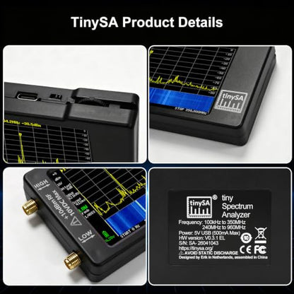 Portable Tinysa Spectrum Analyzer, AURSINC V0.3.1 Handheld Frequency Analyzer, Signal Generator 100kHz to 960MHz MF/HF/VHF UHF Input ESD Protected Function with 2.8 inch Touchscreen