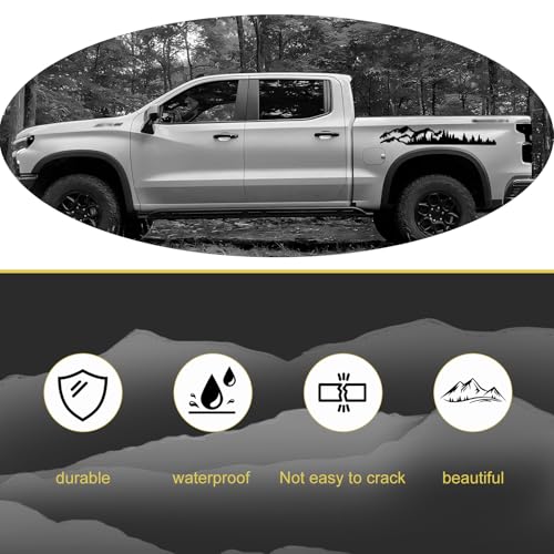 2 PCS Car Mountain Decals, Mountain Tree Forest Body Sticker, Cuttable Waterproof Decorative Film for Side Door Trunk Tailgate, Self-Adhesive Scratch Cover Protective Exterior (Black)