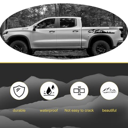 2 PCS Car Mountain Decals, Mountain Tree Forest Body Sticker, Cuttable Waterproof Decorative Film for Side Door Trunk Tailgate, Self-Adhesive Scratch Cover Protective Exterior (Black)