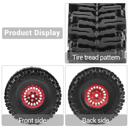 1.0" Aluminium Beadlock Wheels and Tires 64x23mm for 1/24 Axial SCX24, 1/18 TRX4M RC Crawler – Upgrade Parts (Red, 4pcs) - color: Red