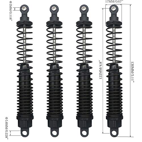 Shock Absorber Damper 130mm Oil Adjustable Alloy Aluminum for RC Car 1/10 Crawler Truck Upgraded Hop-Up Parts ECX VRX HPI HSP Losi Axial Tamiya Redcat Himoto Losi(Black) - color: Black