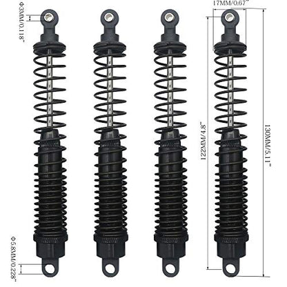 Shock Absorber Damper 130mm Oil Adjustable Alloy Aluminum for RC Car 1/10 Crawler Truck Upgraded Hop-Up Parts ECX VRX HPI HSP Losi Axial Tamiya Redcat Himoto Losi(Black) - color: Black