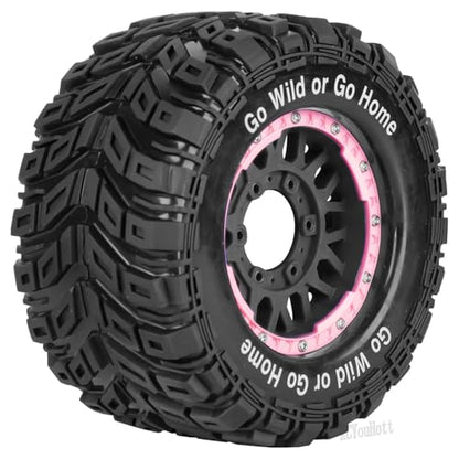 RC Truck Tires Wheel for 1/10 Big Rock Granite Vortek 3s / Stampede Rustler RC Car,4-Pack RC Wheels Tires Plastic Wheels w/12mm/14mm/17mm Replaceable Hex,Pink-Black - color: Pink-black- (Rc Tires Wheel)