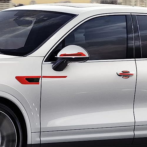 12Pcs Red Reflective Car Sticker Set Rearview Mirror Reflective Stickers Side Stickers Door Handle Sticker 3D Carbon Fiber Anti Scratches Protective Films - color: red
