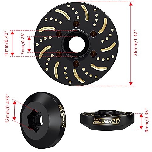 GLOBACT 1/10 Brass Wheel Weights Extended Hex Hub for TRX4 TRX6 SCX10-9mm | Fits 1.9" 2.2" RC Wheel, 252g Counterweight - size: 9mm