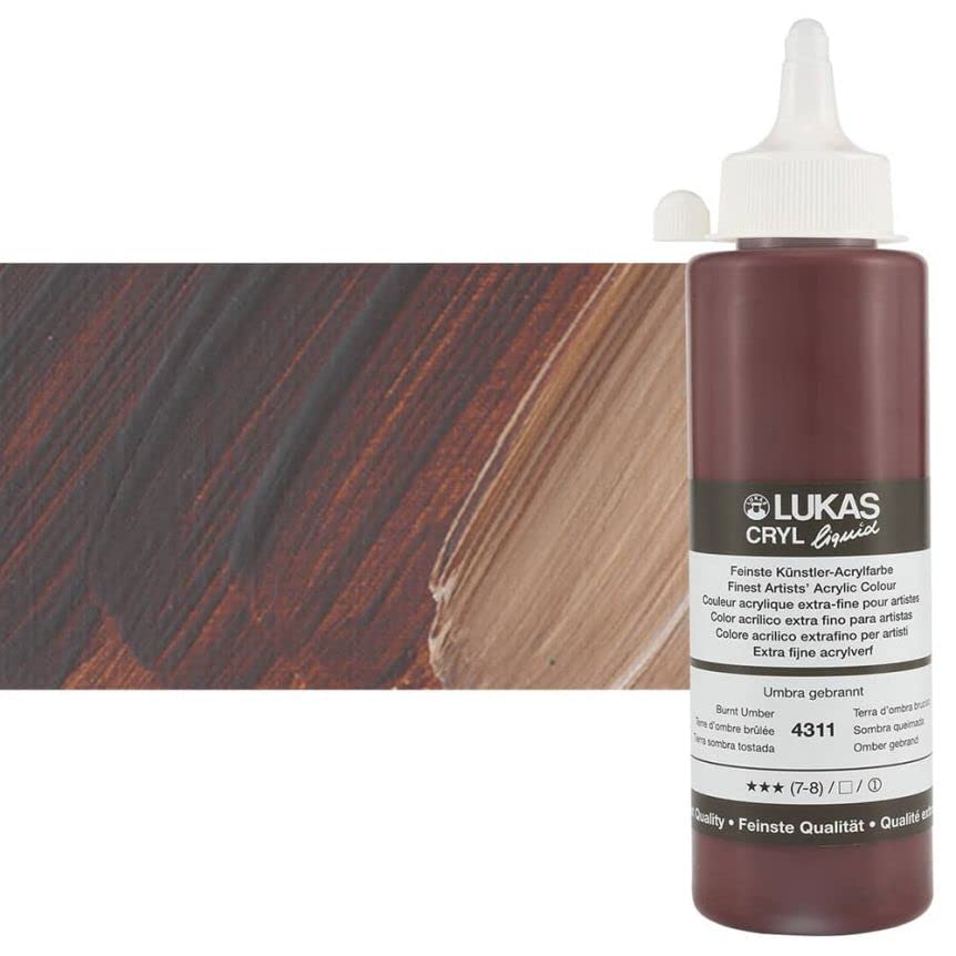 Lukas Cryl Liquid Soft Body Acrylic Paints for Painting - Professional Low Viscosity - 250 ml Bottle Burnt Umber - color: Burnt Umber