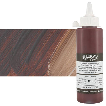 Lukas Cryl Liquid Soft Body Acrylic Paints for Painting - Professional Low Viscosity - 250 ml Bottle Burnt Umber - color: Burnt Umber