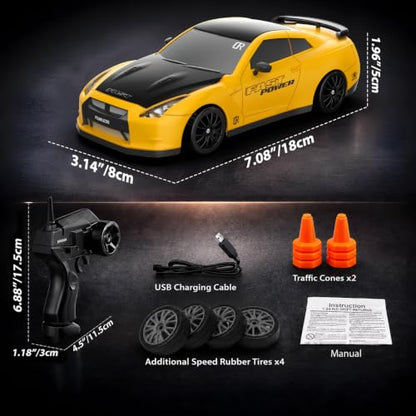 Remote Control Car RC Drift Car 2.4GHz 1:24 Scale 4WD 20KM/H High Speed Model Vehicle with LED Lights Drifting Tire Racing Sport Toy Car for Adults Boys Girls Kids Gift - color: E-yellow