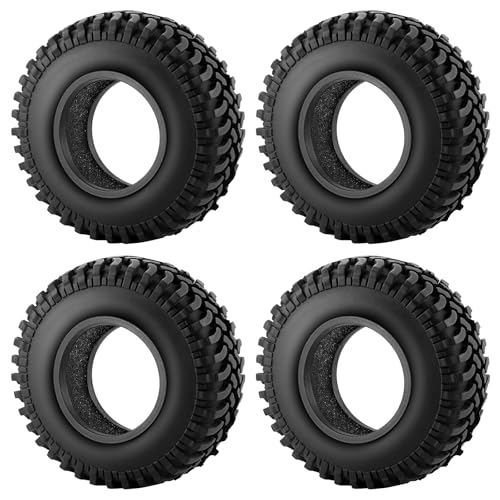 RC Tires 1.9inch 4Pcs RC Rubber Wheel Tyre 100mm | With Foam Insert, For 1/10 Axial SCX10 TRX4 D90, RC Crawler Car