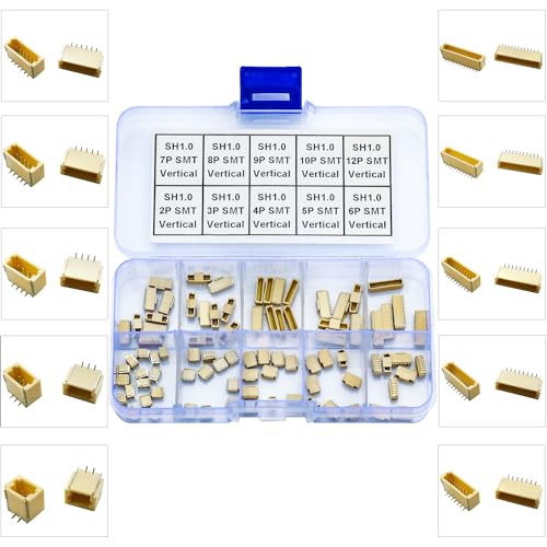 JST Connector Kit, SH1.0 SMT Header Jst 1mm Pitch IC Socket Plugs Adapter, JST-SH 2/3/4/5/6/7/8/9/10/12Pin SMT Header Surface Mount Mounting Top Type Vertical Header (SH1.0-SMT-Ver) - size: JST-1.0MM-SH-SMT-Vertical Header