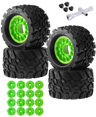 RC Truck Tires Wheel for 1/10 Big Rock Granite Vortek/Stampede Rustler Hoss/L0s1 Rc 4wd,ARRCat RC Wheels Tires 12mm/14mm Hex,Green - color: Green - Tires Wheel