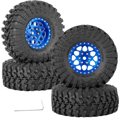 1.3" Beadlock Wheel Tires Set for 1/18 1/24 SCX24 TRX4M RC Crawler Car,Alloy RC Wheel Rims Brass Coating Rings All Terrain RC Tires,Navy Blue - color: Navy Blue(4pcs)