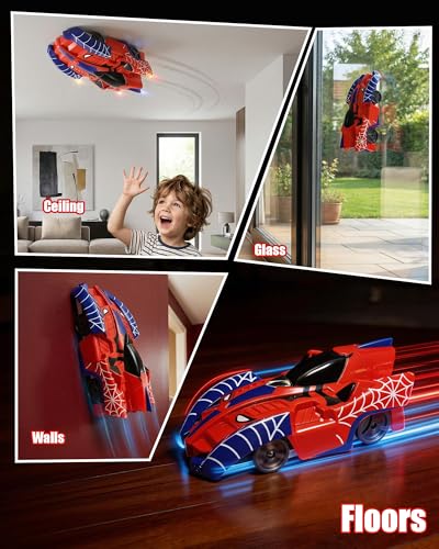 Spider Zero Gravity Climbing Wall Cars | 360° Rotating 2.4 GHz Remote Control Car, Indoor Stunt Toys for 3+ Years Old Birthday Gift