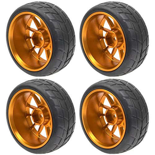 OD 2.55" Rubber Tires & Metal Wheel Rims 12mm Hex Hub Compatible with HSP Tamiya HPI Kyosho 1/10 On-Road Touring Car WLtoys 1/14 144001 Traxxas 1/16 Slash 1/18 A959B RC Buggy (Orange) - color: Orange