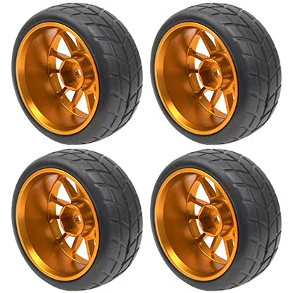 OD 2.55" Rubber Tires & Metal Wheel Rims 12mm Hex Hub Compatible with HSP Tamiya HPI Kyosho 1/10 On-Road Touring Car WLtoys 1/14 144001 Traxxas 1/16 Slash 1/18 A959B RC Buggy (Orange) - color: Orange