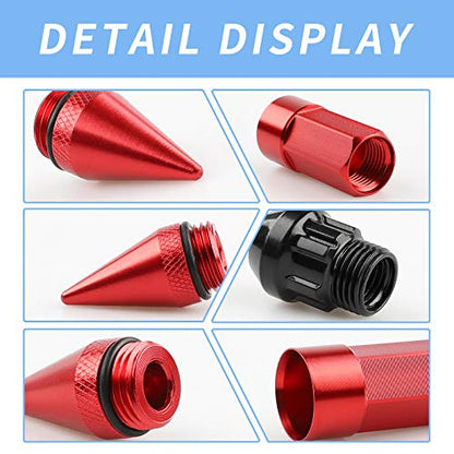 20Pcs Anti Theft Spikes Extended Tuner Wheel/Rims Lug Nuts M12X1.5+Socket (Red) - color: Red