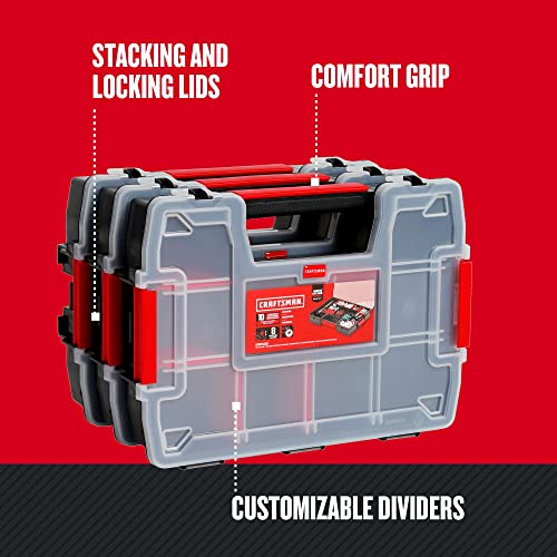 CRAFTSMAN Storage Organizer, Small Parts Organizer, 3-Packs with 10-Compartments, Lid Includes Secure Latch (CMST60964M) - size: 3 Pack (11.5" L x 2.5" W x 8.5" H), style: Triple Pack
