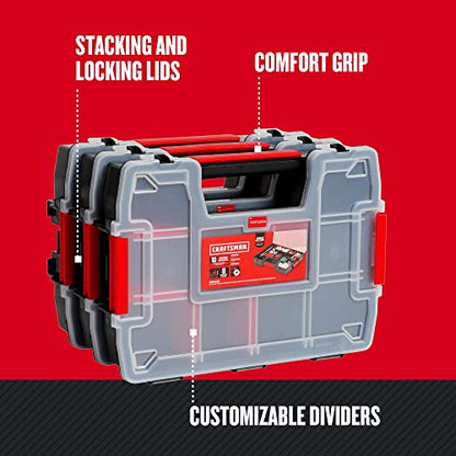 CRAFTSMAN Storage Organizer, Small Parts Organizer, 3-Packs with 10-Compartments, Lid Includes Secure Latch (CMST60964M) - size: 3 Pack (11.5" L x 2.5" W x 8.5" H), style: Triple Pack
