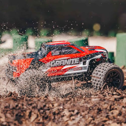 ARRMA RC Truck 1/18 Granite GROM MEGA 380 Brushed 4X4 Monster Truck RTR with Battery & Charger, Red, ARA2102T2 - color: Red