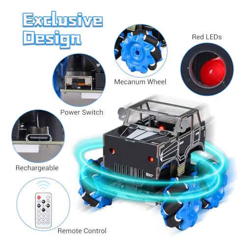 PEMENOL DIY Robot Car Soldering Kit, 4WD RC Drift Car Project Kit with Mecanum Wheels, Remote Control, STEM Electronics Learning Kit with Color Manual for Teens, Adults & DIY Enthusiasts