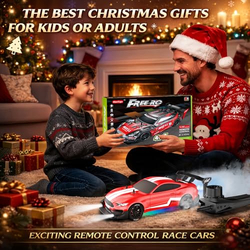 Remote Control Car RC Drift Car 1:16 Scale 4WD RC Vehicle with LED Lights 2.4GHz 30km/h RTR High Speed Racing Sport Toy for Adults Boys Girls Kids Gift 2Pcs Rechargeable Battery - color: Red-mg