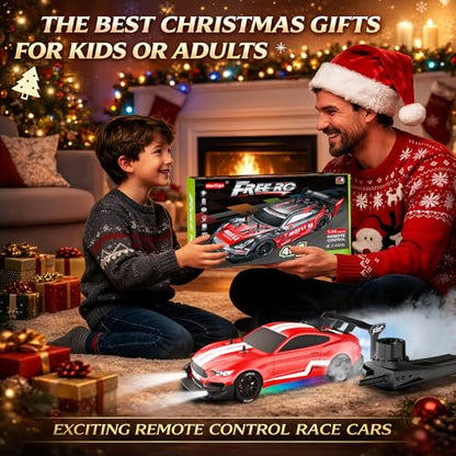 Remote Control Car RC Drift Car 1:16 Scale 4WD RC Vehicle with LED Lights 2.4GHz 30km/h RTR High Speed Racing Sport Toy for Adults Boys Girls Kids Gift 2Pcs Rechargeable Battery - color: Red-mg