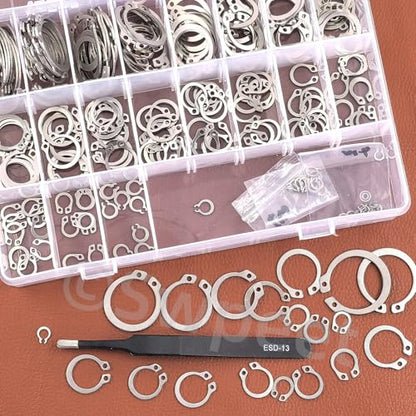 Swpeet 211Pcs 21 Sizes M4-M28mm Stainless Steel C-Clips External Circlip Snap Retaining Clip Rings with Tweezers Assortment Kit, Circlip Retainer Rings Set for Axles, Shafts and Other Moving Parts - style: 304 Stainless Steel C-Cip