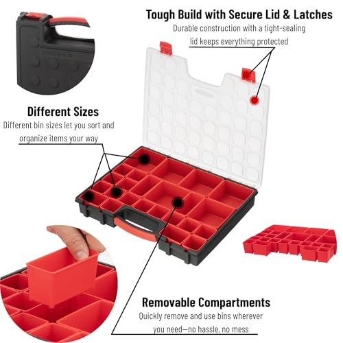 INTERTOOL Hardware Organizer with 24 Removable Bins - Small Parts Storage Tool Box for Nuts, Bolts, Screws, Nails - Portable Handle Transparent Lid with Locks BX08-4033 - style: 24 Removeable Bins