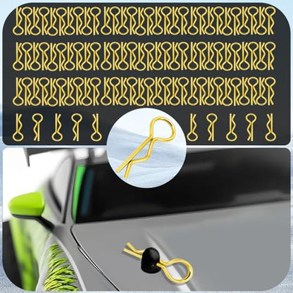 100pcs Universal RC Body Clips Pins - Compatible with Traxxas, Arrma, Redcat, Axial, HPI, HSP, Exceed, Himoto, Losi, RC4WD, Tamiya, Fits 1/8, 1/10, 1/12 Scale RC Cars, Trucks, Crawlers, Buggies - color: Gold