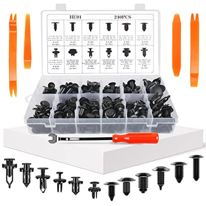 OTUAYAUTO 245 PCS Fender Clips Car Clips Bumper Plastic Rivets | 12 Most Popular Sizes with 5 Fastener Removers Fasteners Push Retainer Kit, Fit for Toyota Honda Ford GM Acura Chrysler - size: 240 Pcs 12 Sizes Clips with 5 Removers