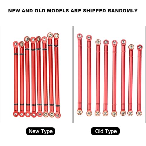 RC Link Rods, 8Pcs Aluminium Alloy Chassis 313mm Wheelbase Link Rod for Axial SCX10 1/10 Scale RC Crawler Car Upper & Lower Rod Link Linkage Wheelbase Upgrade Parts(Red) - color: Red