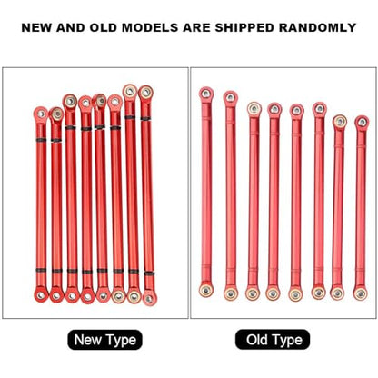 RC Link Rods, 8Pcs Aluminium Alloy Chassis 313mm Wheelbase Link Rod for Axial SCX10 1/10 Scale RC Crawler Car Upper & Lower Rod Link Linkage Wheelbase Upgrade Parts(Red) - color: Red