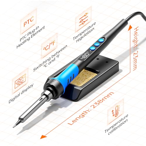 Soldering Iron Kit, 90W 110V LCD digital soldering gun，12-in-1 Soldering Iron Kit Tool，Temperature adjustable from 180-480°C，5 soldering tips，soldering wire，soldering paste，soldering pump - color: Sky Blue