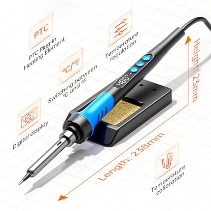 Soldering Iron Kit, 90W 110V LCD digital soldering gun，12-in-1 Soldering Iron Kit Tool，Temperature adjustable from 180-480°C，5 soldering tips，soldering wire，soldering paste，soldering pump - color: Sky Blue