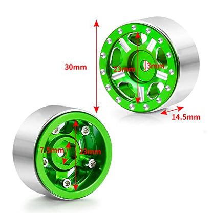 RCLIONS 4pcs Aluminum Alloy 1" Micro Beadlock Wheels Rims for All 1:24 Scale Axial SCX24 RC Crawler Car Upgrades Accessories (Green) - color: Green