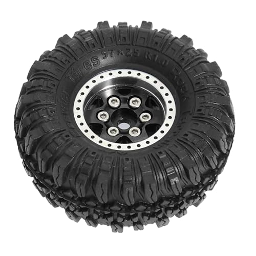 REDSPIDER 1.0 Beadlock Wheels and Crawler Tires 4pcs Aluminum Rim for RC Crawler Axial SCX24 Gladiator Bronco C10 Deadbolt FCX24 (Black) - color: Black