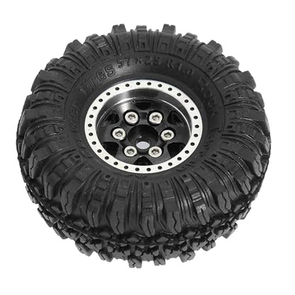 REDSPIDER 1.0 Beadlock Wheels and Crawler Tires 4pcs Aluminum Rim for RC Crawler Axial SCX24 Gladiator Bronco C10 Deadbolt FCX24 (Black) - color: Black