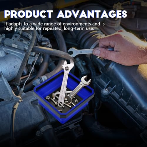 Collapsible Magnetic Parts Tray, 4.5 Inch Square Silicone Tray Holder with Double-Sided Magnetic Base, Foldable Tool Trays for Screw Bolts Nuts Pins Small Parts, Car Accessories (Blue) - color: Blue